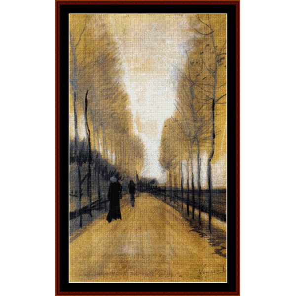 Counted Cross Stitch Pattern by Cross Stitch Collectibles depicting a avenue with trees, inspired by Vincent Van Gogh's style.