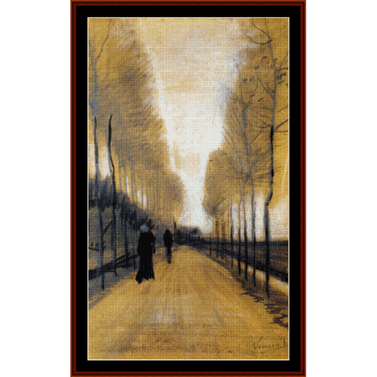 Counted Cross Stitch Pattern by Cross Stitch Collectibles depicting a avenue with trees, inspired by Vincent Van Gogh's style.