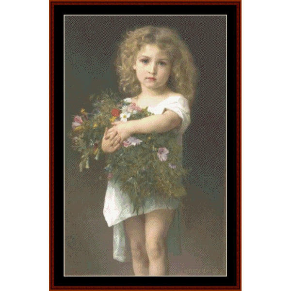 Child Holding Flowers - Bouguereau pdf cross stitch pattern