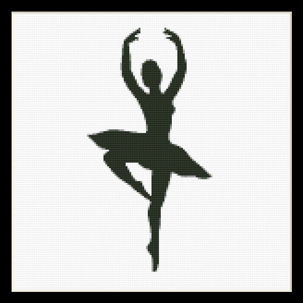 Counted Cross Stitch Pattern by Cross Stitch Collectibles - A silhouette of a ballet dancer in mid-movement, outlined in black against a white background.