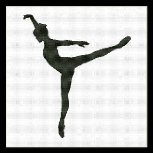 Counted Cross Stitch Pattern by Cross Stitch Collectibles of a ballet dancer in a black and white color scheme.