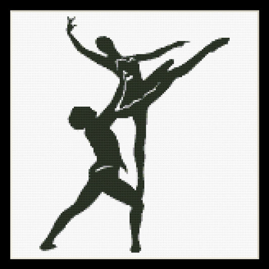 Counted Cross Stitch Pattern by Cross Stitch Collectibles of a silhouette of a ballet dancer in black and white.