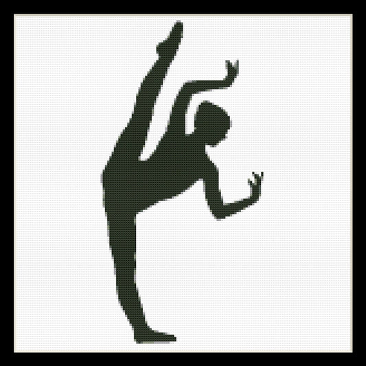 Counted Cross Stitch Pattern by Cross Stitch Collectibles of a ballet dancer in a black and white color scheme.