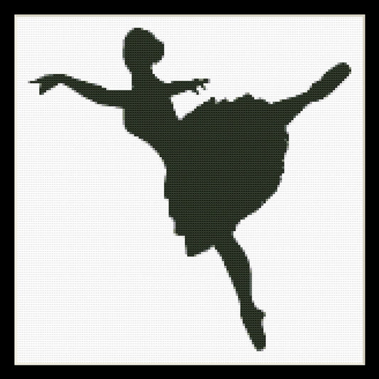 Counted Cross Stitch Pattern by Cross Stitch Collectibles of a ballet dancer in a black and white color scheme.