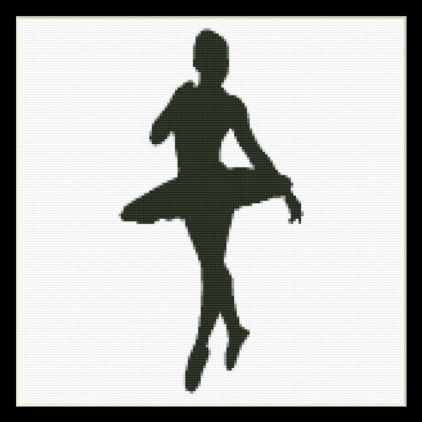 Counted Cross Stitch Pattern by Cross Stitch Collectibles - A silhouette of a ballet dancer in mid-pose, depicted in black and white.