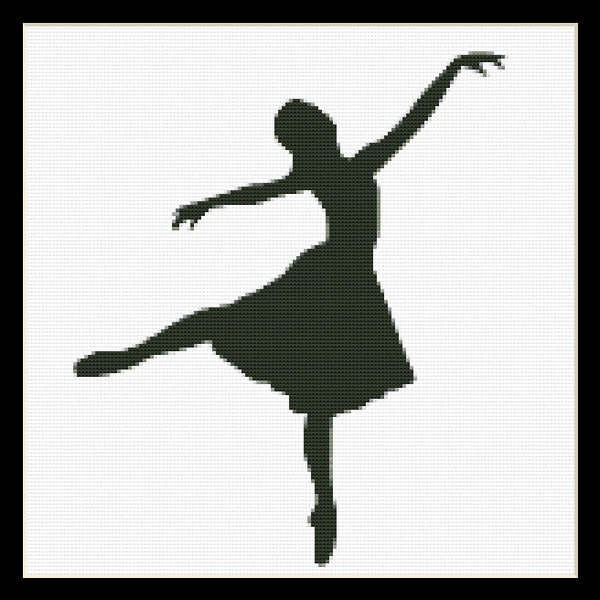 Counted Cross Stitch Pattern by Cross Stitch Collectibles - A silhouette of a ballet dancer in a black and white color scheme.