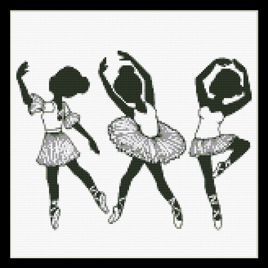 Counted Cross Stitch Pattern by Cross Stitch Collectibles - A black and white silhouette of three ballet dancers