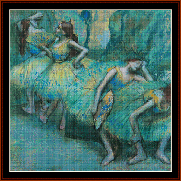 Counted Cross Stitch Pattern by Cross Stitch Collectibles of a painting depicting ballet dancers in the wings by Edgar Degas.