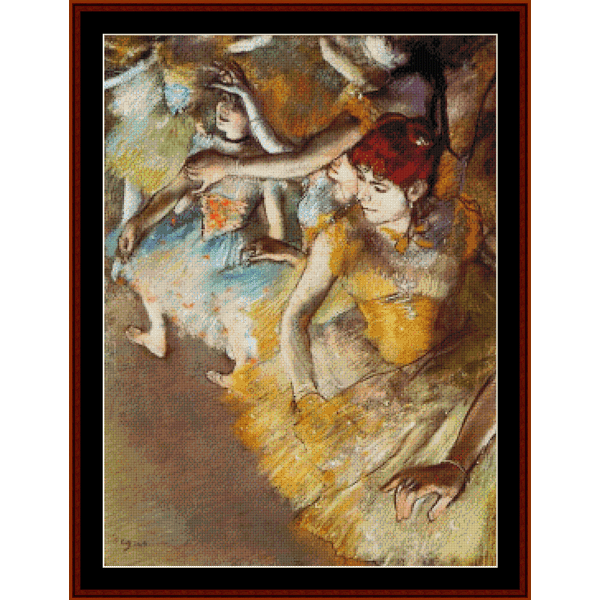 Counted Cross Stitch Pattern by Cross Stitch Collectibles depicting ballet dancers on stage, based on the artwork by Edgar Degas.