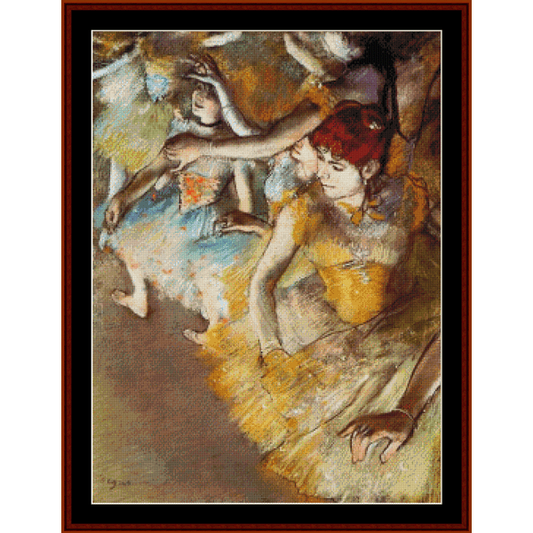 Counted Cross Stitch Pattern by Cross Stitch Collectibles depicting ballet dancers on stage, based on the artwork by Edgar Degas.