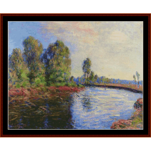 Counted Cross Stitch Pattern by Cross Stitch Collectibles - Painting of a river scene with trees and a bridge