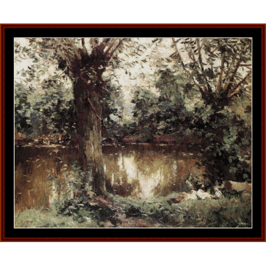 Counted Cross Stitch Pattern by Cross Stitch Collectibles of a river surrounded by trees