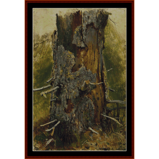 Counted Cross Stitch Pattern by Cross Stitch Collectibles of a rustic wooden post with natural elements
