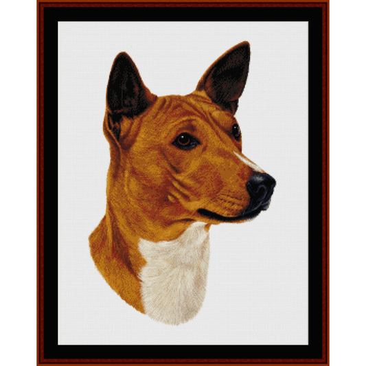 Counted Cross Stitch Pattern by Cross Stitch Collectibles depicting the portrait of a Basenji dog
