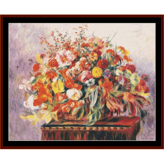 Counted Cross Stitch Pattern by Cross Stitch Collectibles - Colorful bouquet of flowers on a table with a textured background