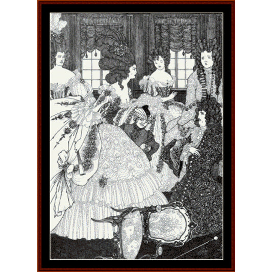 Vintage-style Counted Cross Stitch Pattern by Cross Stitch Collectibles of women in formal attire in a room with decorative elements.