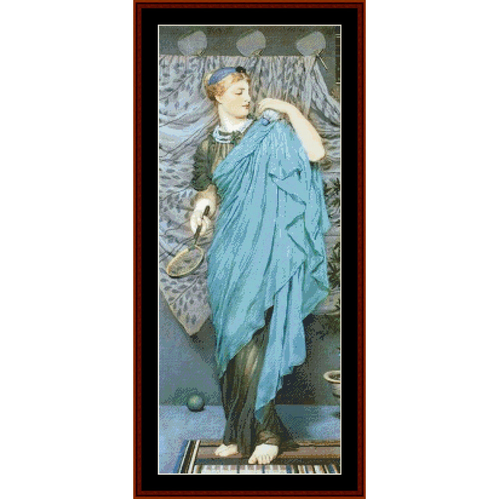 Counted Cross Stitch Pattern by Cross Stitch Collectibles of a classical painting of a woman in a blue garment.