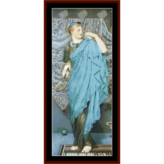 Counted Cross Stitch Pattern by Cross Stitch Collectibles of a classical painting of a woman in a blue garment.