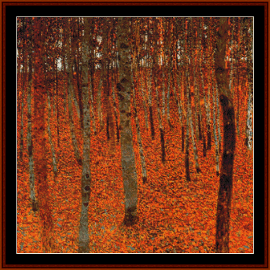 Counted Cross Stitch Pattern by Cross Stitch Collectibles of a beech forest scene with autumn leaves