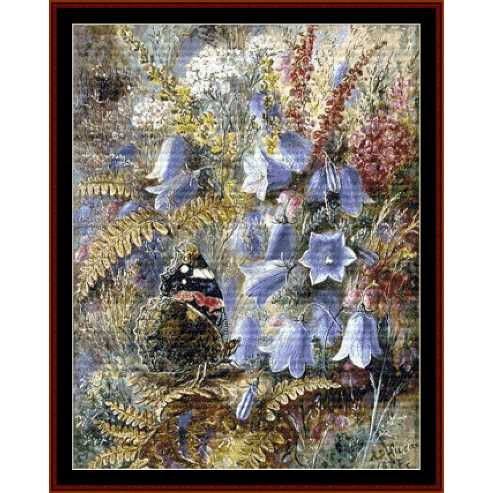 Counted Cross Stitch Pattern by Cross Stitch Collectibles of a butterfly among flowers and foliage