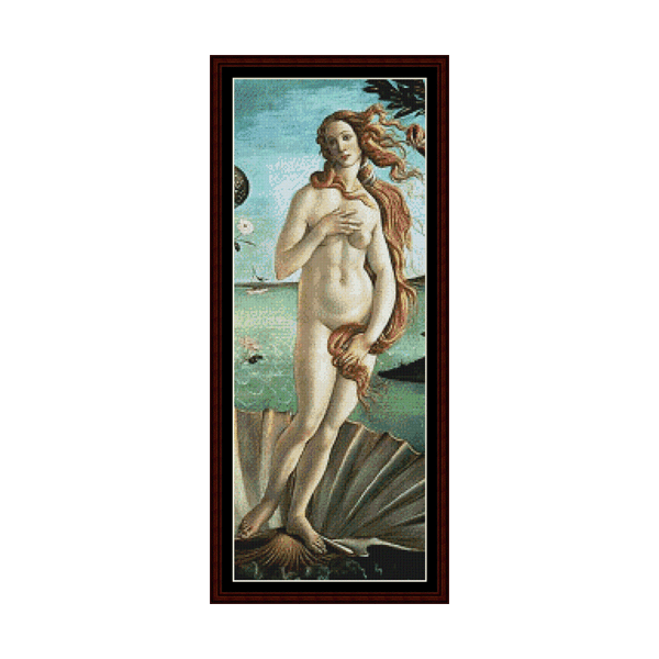 Counted Cross Stitch Pattern by Cross Stitch Collectibles depicting the center panel of 'The Birth of Venus' by Sandro Botticelli.