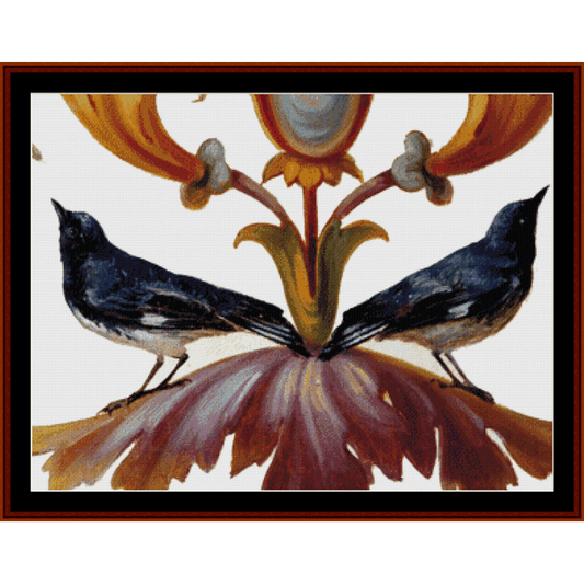 Counted Cross Stitch Pattern by Cross Stitch Collectibles with two birds perched on flowers