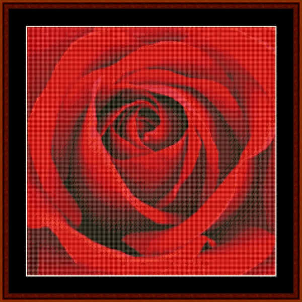 Counted Cross Stitch Pattern by Cross Stitch Collectibles of a Close-up of a red rose 