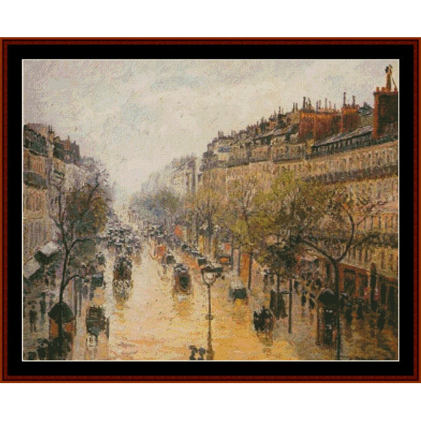 Cross Stitch Pattern by Cross Stitch Collectibles of a city street with people and vehicles