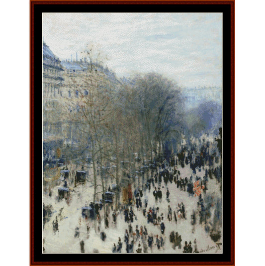 Cross Stitch Pattern by Cross Stitch Collectibles of a snowy street scene with people and buildings