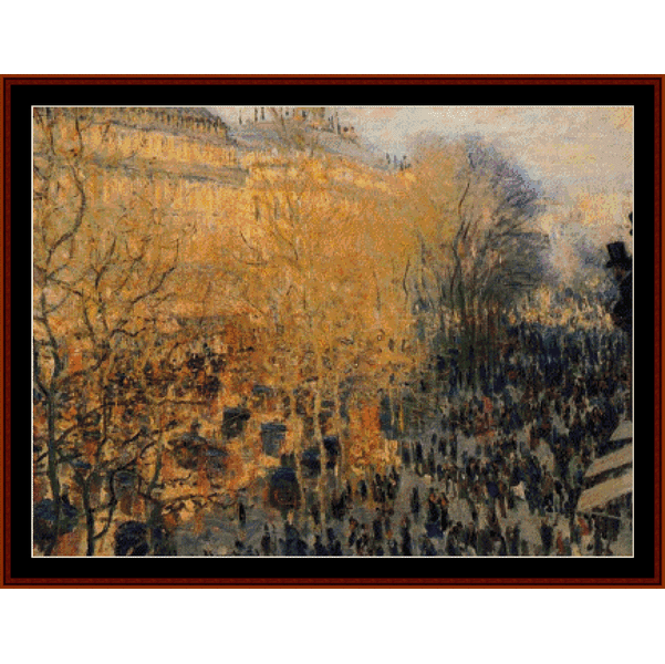 Cross Stitch Pattern by Cross Stitch Collectibles of a landscape painting with warm orange and cool blue tones