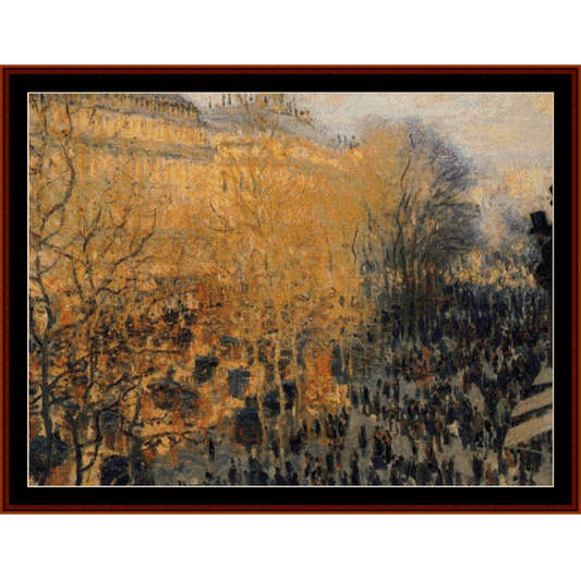 Cross Stitch Pattern by Cross Stitch Collectibles of a landscape painting with warm orange and cool blue tones
