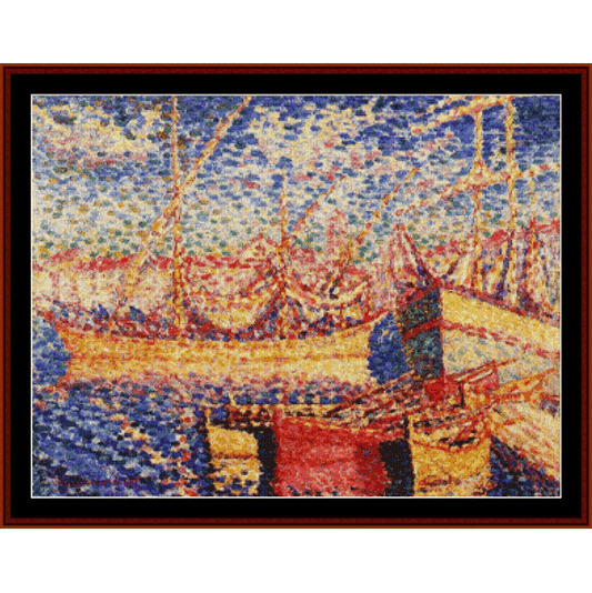 Counted Cross Stitch Pattern by Cross Stitch Collectibles of a ship with a colorful abstract pattern