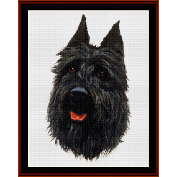Counted Cross Stitch Pattern by Cross Stitch Collectibles depicting the head of a black dog with a red tongue