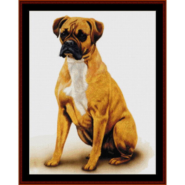 Counted Cross Stitch Pattern by Cross Stitch Collectibles depicting a brown and white Boxer dog.