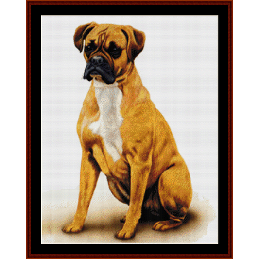 Counted Cross Stitch Pattern by Cross Stitch Collectibles depicting a brown and white Boxer dog.