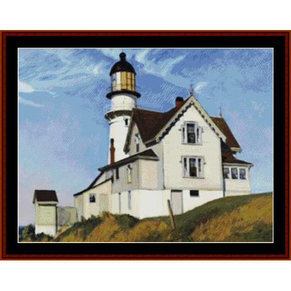 Counted Cross Stitch Pattern by Cross Stitch Collectibles - Lighthouse on a hill with a blue sky background