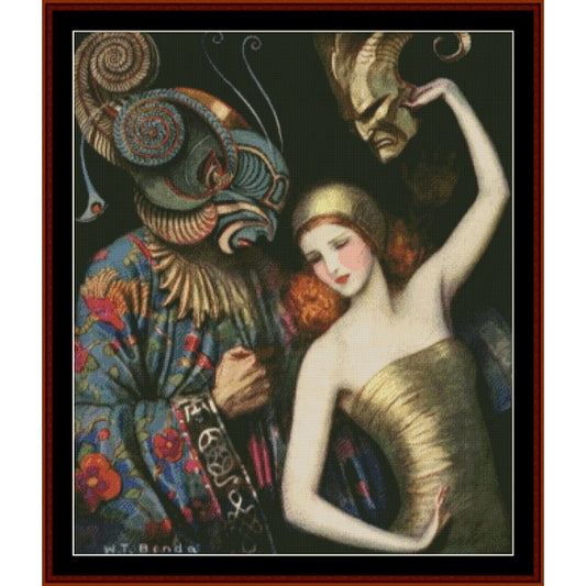 Counted Cross Stitch Pattern by Cross Stitch Collectibles of a woman with a creature, featuring intricate details and vibrant colors.