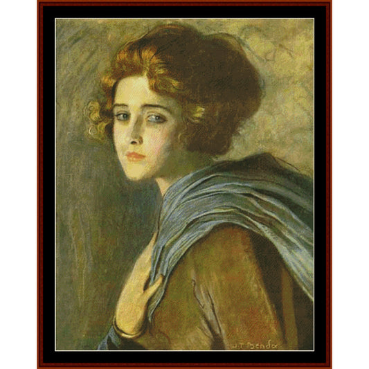 Portrait of a woman with a draped garment, styled in a classical painting manner Counted Cross Stitch Pattern by Cross Stitch Collectibles