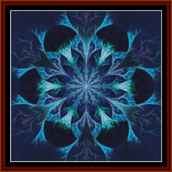 Mandala Counted Cross Stitch Pattern by Cross Stitch Collectibles with blue and green colors 