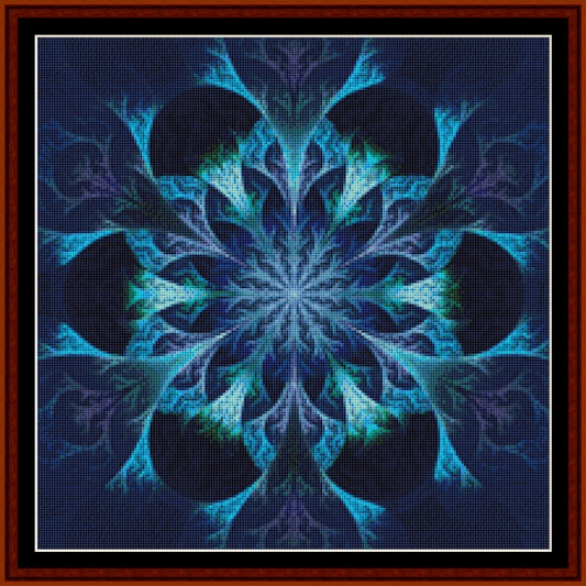 Mandala Counted Cross Stitch Pattern by Cross Stitch Collectibles with blue and green colors 
