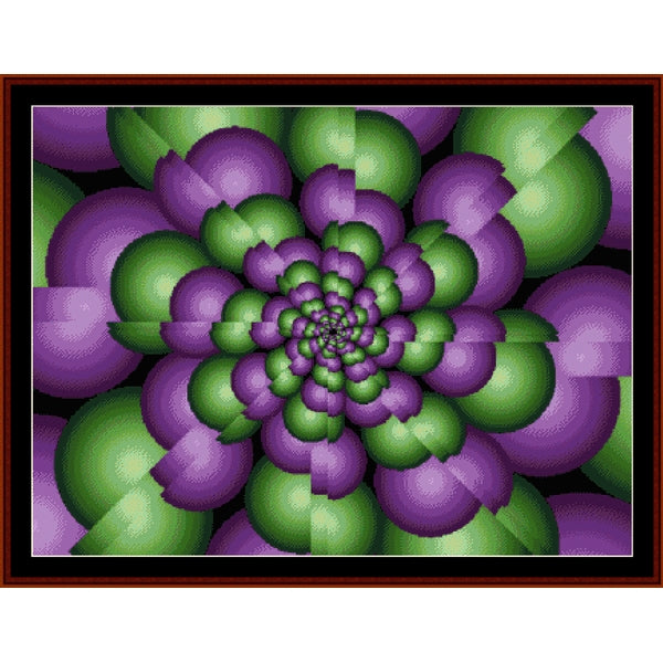 Spiral Counted Cross Stitch Pattern by Cross Stitch Collectibles of purple and green spheres 