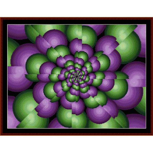 Spiral Counted Cross Stitch Pattern by Cross Stitch Collectibles of purple and green spheres 