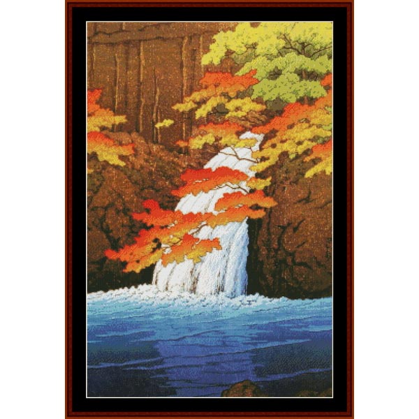 Counted Cross Stitch Pattern – Senju Waterfall, Asian Art - Cross Stitch Collectibles