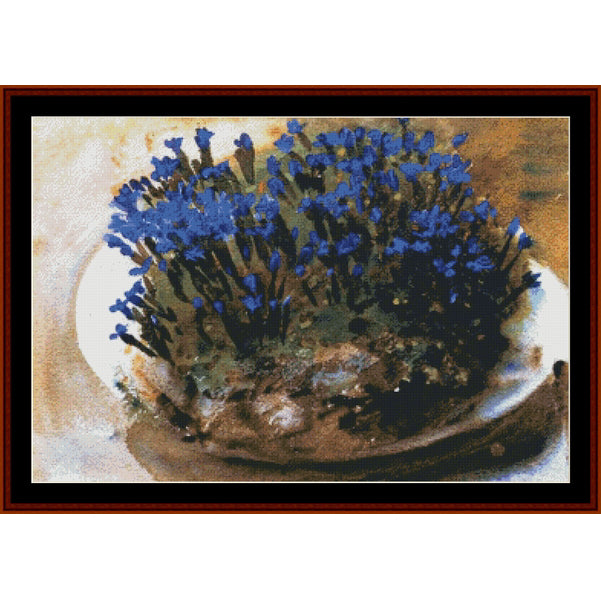Counted Cross Stitch Pattern – Blue Gentians by John Singer Sargent - Cross Stitch Collectibles