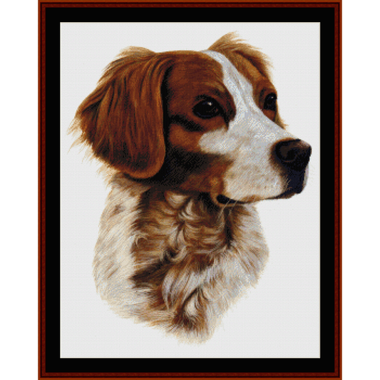 Counted Cross Stitch Pattern by Cross Stitch Collectibles depicting a realistic dog's head in brown, white, and beige colors.