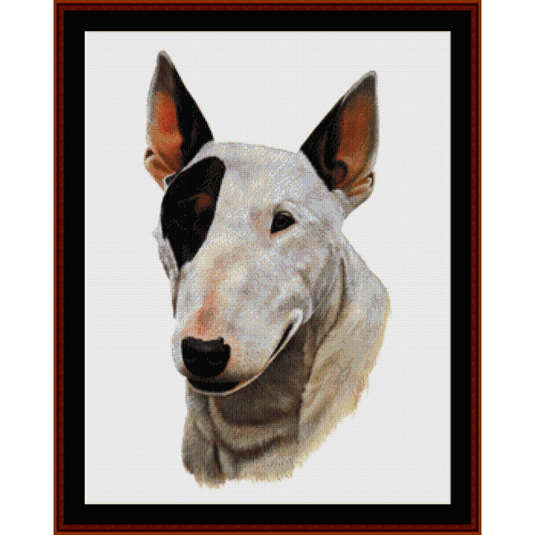 Counted Cross Stitch Pattern by Cross Stitch Collectibles depicting the head of a Bull Terrier dog