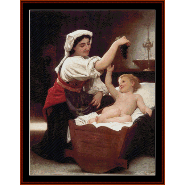 Counted Cross Stitch Pattern by Cross Stitch Collectiblesof a woman attending to a child in a crib