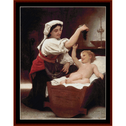 Counted Cross Stitch Pattern by Cross Stitch Collectiblesof a woman attending to a child in a crib