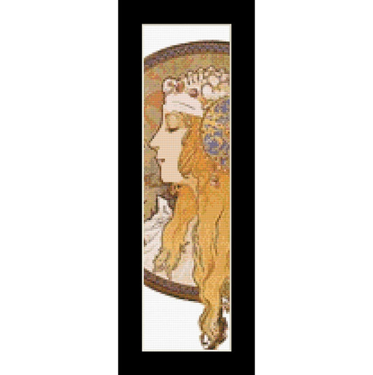 Counted Cross Stitch Pattern by Cross Stitch Collectibles with a stylized portrait of a woman with flowers in her hair