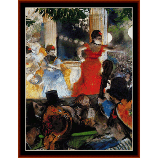Counted Cross Stitch Pattern by Cross Stitch Collectibles of a woman in a red dress at a social gathering.